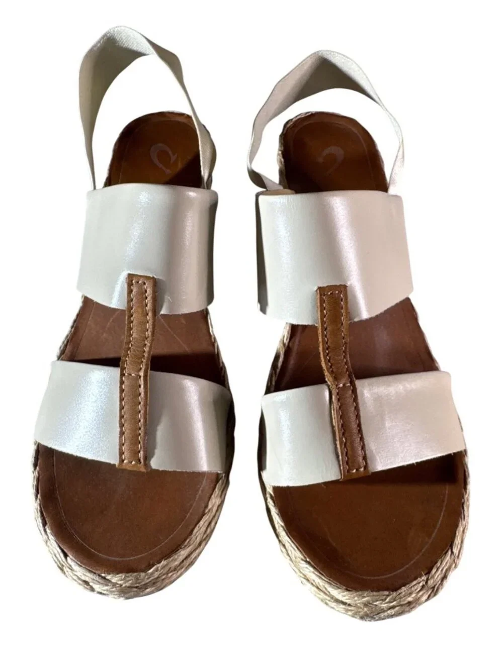 Olukai Lile Wedge Sandals Womens Sz 9 Beige Leather Upper Jute Platform Rubber S